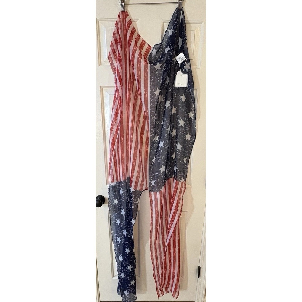 Fashion by Mirabeau Womens Shawl Sheer American Flag Patriotic Scarf 76507-F OS